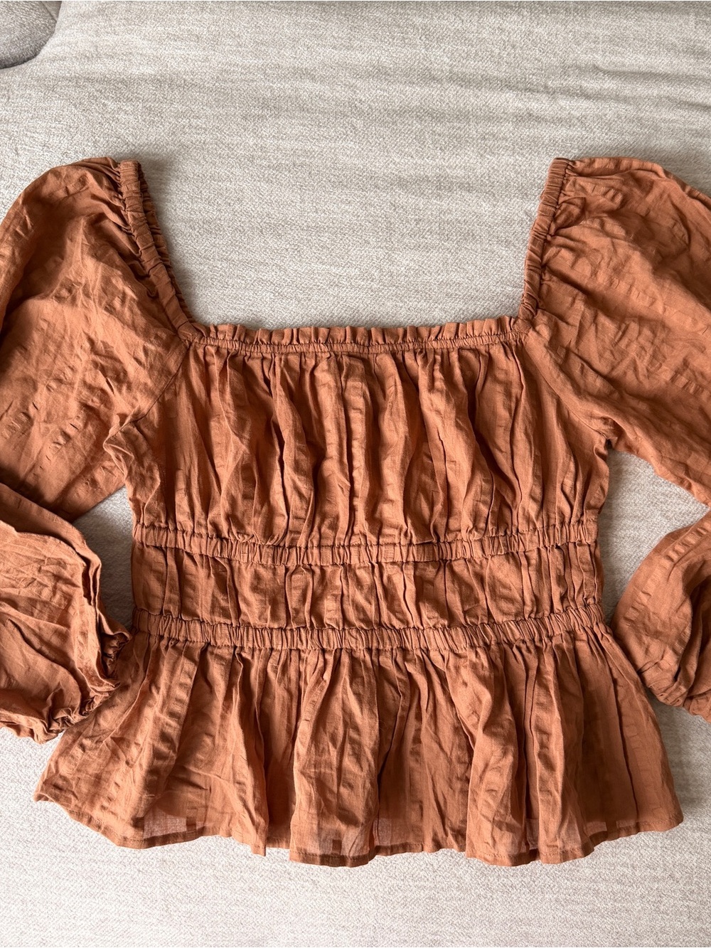 J. Crew Rust-Brown Smocked Square-Neck Top